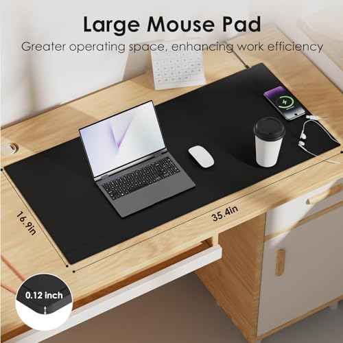 Magnetic Mouse Pad with Wireless Charging, 35.4'' x 16.9'' Extra Large Desk Pad, Waterproof and Scratch-Resistant Mousepad, Charcoal Black Computer Mouse Mat for MacBook, PC, Laptop