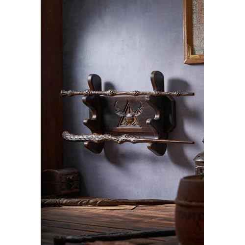 Handicraftviet Wand Display Stand Wall Mount, Handmade Carved Wooden Holder Wands 3 Tiered for Collection, Black (3 slot wand stand)