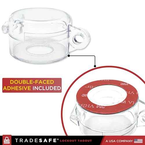 TRADESAFE Emergency Stop Button Cover Lockout - Round Transparent E Stop Button Cover, 7/8 inch Hole Diameter, Medium Push Button Lockout with Adhesive, 5 Pack