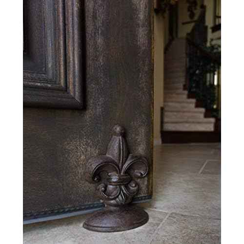 Lulu Decor, Cast Iron Fleur De Lis Door Stop, 2 Lbs, Antique Brown Door Stopper (Set of 2)
