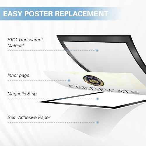 Relx 12 Pack Magnetic Sign Holder 11 x 17 Wall Mount, Self Adhesive Frames for Walls, Clear PVC Magnetic Picture Frame with Magnet Strip Border for Office, Home, Store, Restaurant Display