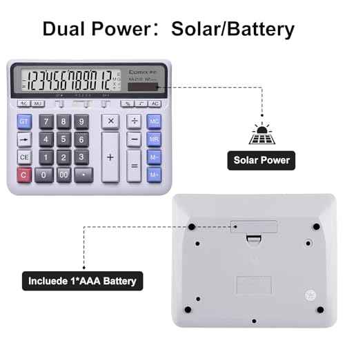 Comix Desktop Calculator Solar Battery Dual Power with 12-Digit Large LCD Display and Large Computer Keys Standard Function Calculator for Home Office School, White