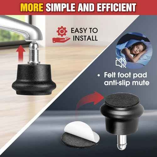 Pisman Bell Glides Replacement for Office Chairs or Stools - Convert Swivel Casters to Fixed Stationary Wheels, Short Profile with Self-Adhesive Felt Pads (15Pcs)