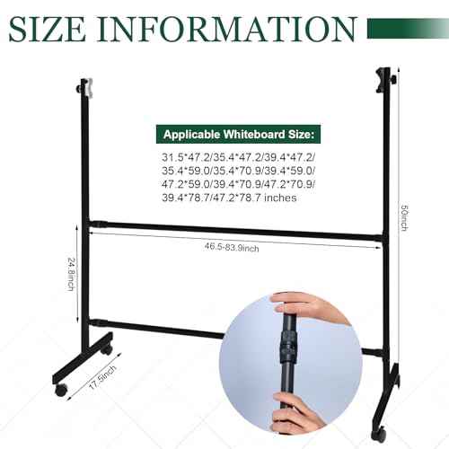 Lincia Lincia Adjustable Whiteboard Easel Stand Only Large Mobile Rolling Whiteboard Stand on Wheels Double-Sided Standing Dry Erase Board Mounting Brackets for Home Office Classroom School (Black)