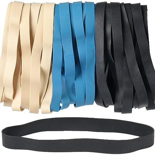 AIWOQI 30 Pack Heavy Duty Rubber Bands 18cm x 15mm Flat Wide Black/Blue/Light Brown