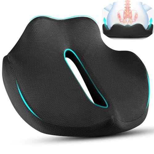 PilloVive Memory Foam Seat Cushion for Office Chairs & Car Seat - Ergonomic Office Desk Seat Cushion- Doctor Recommended for Tailbone & Sciatica Pain Relief & Back Support(Black)