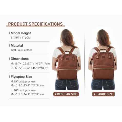 Kah&Kee Leather Backpack for Women and Men 15-inch Laptop Bag | Teacher Professional, Diaper Bag Backpack, Ideal for Work, School, Nurse, College & Travel (Brown, Medium)
