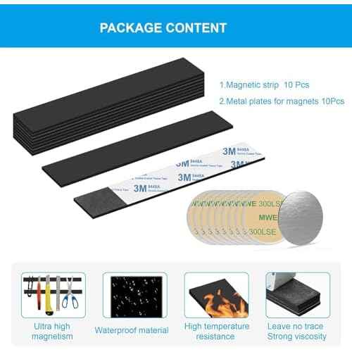 Magnetic Strips Tape with Adhesive Backing Magnet ? Heavy Duty Magnets Strip, with 10Pcs Metal Stickers for Double Sided Self Sticky Non Metal, for Tool and Knife Strong Magnetic Wall Holder