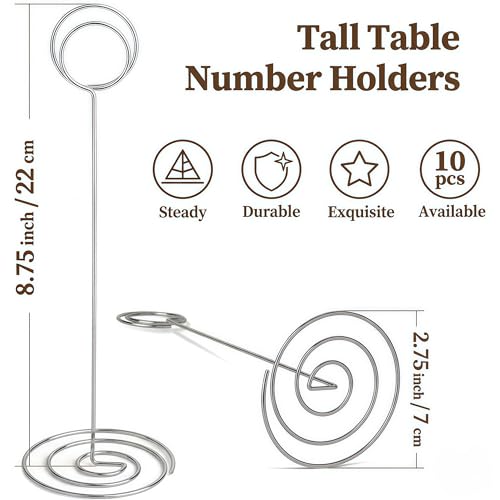 Silver 8.75-inch Table Number Holders 10-Pack - Sturdy Photo & Card Stands