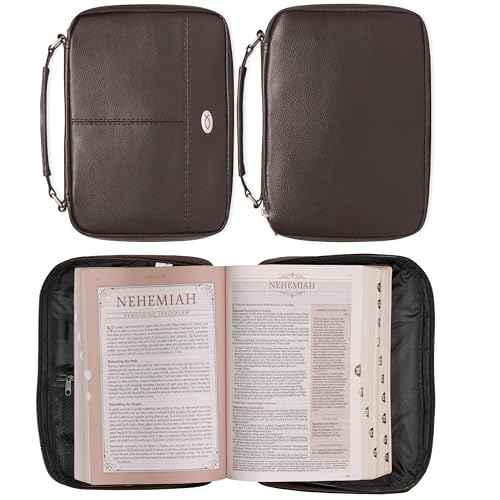 Christian Art Gifts Faux Leather Bible Cover for Men and Women | Ichthus Jesus Fish Emblem Zippered Two-Fold Organizer Case for Bible or Book w/Handle
