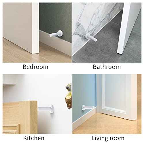 DOKU 10Pcs Door Stop, 3.5 Inch Heavy Duty 304 Stainless Steel Door Stopper with Rubber Tips Bumper, Wall Mounted Door Holder Protection Sound Dampening, White