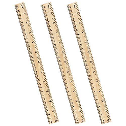 ZZTX 3 Pack Wooden Rulers 12 Inch (30 cm) Dual-Side Measuring Scales