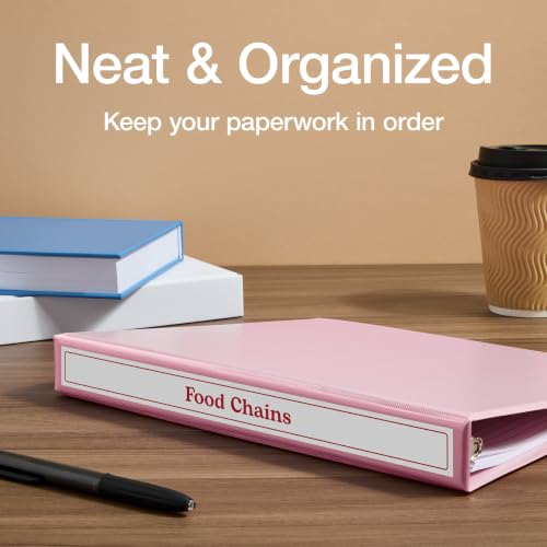 Oxford Pink 1 Inch 3 Ring Binder - Holds 225 Sheets, 2 Pockets, Customizable Cover