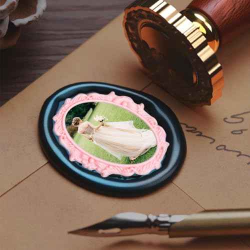 Frame Wax Seal Stamp Kit 6pcs Brass Wax Seal Head with Removable 6pcs Wood Handle Vintage Photo Frame Stamp Design for Wedding Invitations Sealing Letters Envelopes Diplomas Scrapbooking-Kit 1