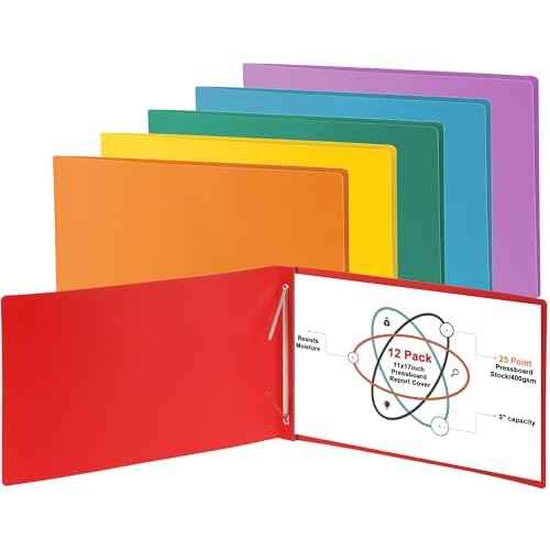gisgfim 12 Pcs 11'' x 17'' Pressboard Report Cover 3" Capacity Metal Prong Paper Fastener with Compressor Presentation Binder Folder to Neatly Bind Reports Proposals Transcripts Document