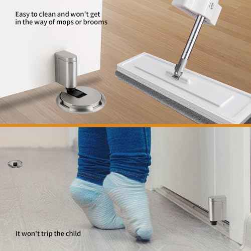 Bak Bo Windproof Door Stoppers 3 Pack Adjustable Bottom of Door Holder Indoor No Drilling Heavy Duty Mechanical Floor Door Stop with Screws and Adhesive Catch Door Keep Door Open Brushed Nickel BN-3