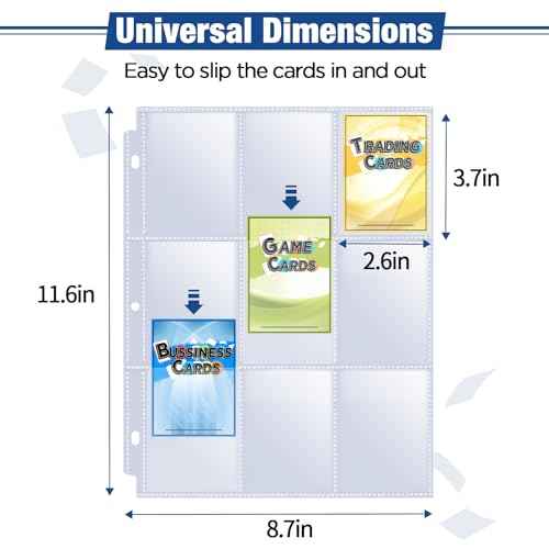 648 Pockets Double Side Trading Card Sleeves, Fabmaker 9 Pocket Card Sleeves Binder Sheets for 3 Ring Binder, Long-Lasting Trading Cards Binder Sleeves Fit for MTG, Baseball, Game, Business Cards