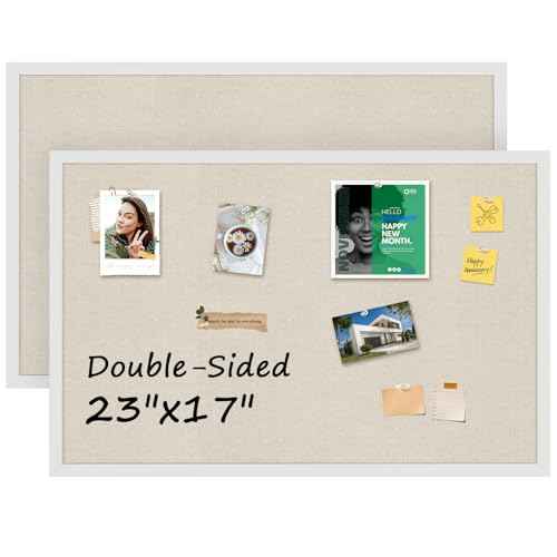 MaxGear 2 Pack Double-Sided Cork & Linen Board for Wall, 23" x 17" Large Bulletin Boards with White Wood Frame, PinBoards for Girls Room, Office, Bedroom, Kids Room, Classroom
