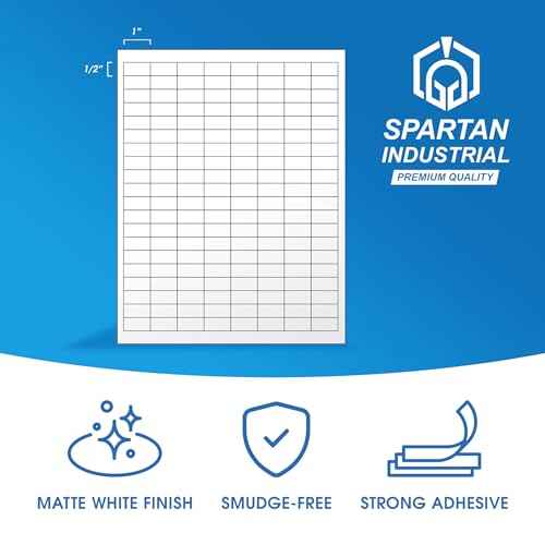 1" X 0.5" Matte White Printable Labels Compatible with Inkjet and Laser Printers - 30 Sheets, 4800 Small Stickers for Barcodes, Product Labeling, Inventory - Spartan Industrial Template R001