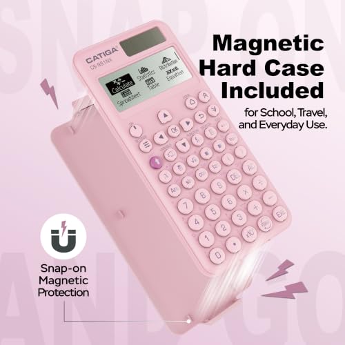 Pink Scientific Calculator with Textbook HD Display, Solar & Battery, Hard Case - CATIGA CS-991NX
