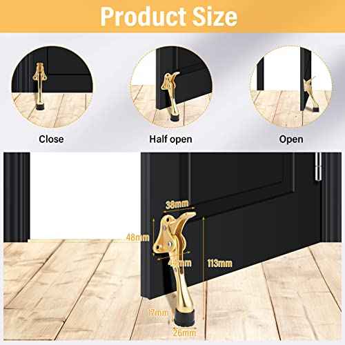 Moxweyeni 6 Pieces Heavy Duty Door Stops for Bottom of Door Metal Kickdown Doorstop with Adjustable Rubber Tips Spring Replacements Doorstop (Gold)
