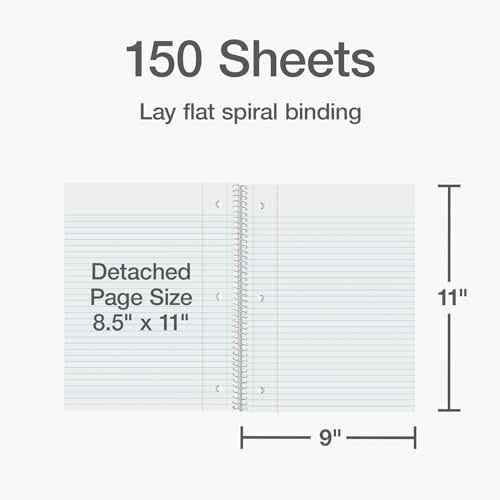 Oxford 3 Subject College Ruled Spiral Notebook 8.5x 11 - Poly, Water Resistant Cover - 150 Sheets, 6 Pack