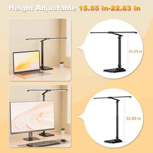 LED Desk Lamp for Office Home, Height Adjustable Architect Desk Light with USB Adapter, Stepless Dimming Table Lamp Light for Reading, Study, Workbench