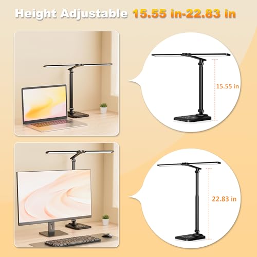 Black Adjustable LED Desk Lamp with USB, Dimmable Architect Light for Office & Home