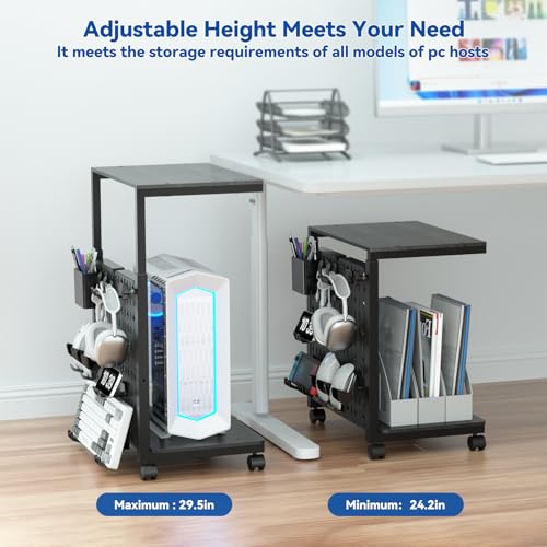 KONDOUND Height-Adjustable 2-Tier Computer Tower Stand with Locking Wheels