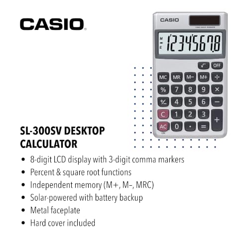 Casio SL-300SV Standard Function Desktop Calculator - 1 Pack, 8-Digit Display, Solar & Battery Powered