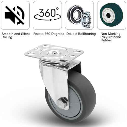 Stainless Steel 3 Inch Caster Wheels Without Brake ? Heavy Duty 304 Casters Set of 4, Non-Marking TPR Quiet Wheels Use for Furniture, Labs, Kitchens, Industrial, Restaurants, Hospitals