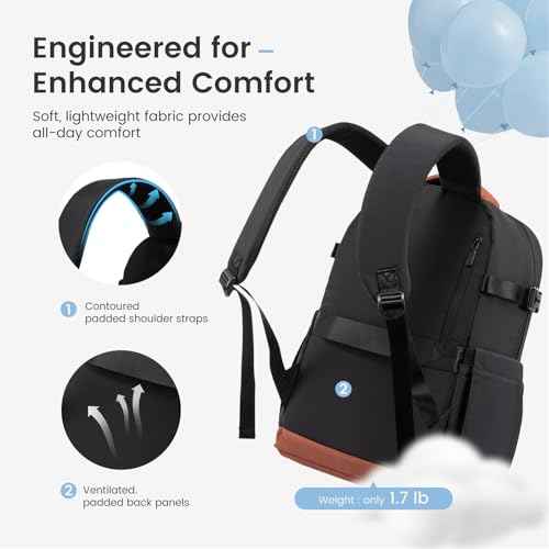 LOVEVOOK Laptop Backpack Women with Pouch Pocket for Large Capacity Cup,17 Inch Lightweight Puffer Computer Laptop Bag Travel Backpack Purse for Work College Teacher Personal Item,Black-White-Brown