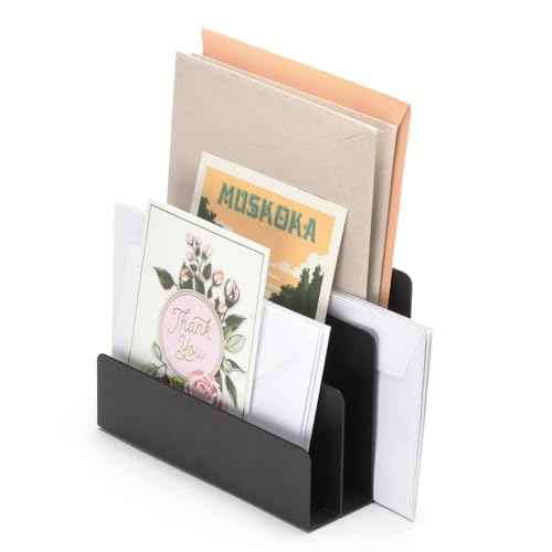 Desktop Mail Organizer ? 3-Slot Black Metal Letter Holder and Bill Sorter for Office and Home