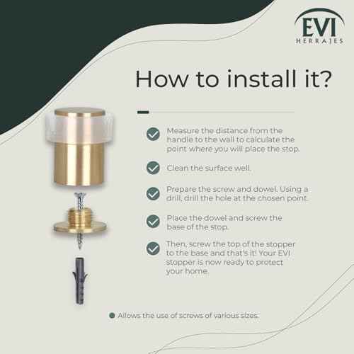 Pack of 2 EVI Door Stoppers | Brass Door Stopper - Screw Fastening - White Rubber Protector - 0.94 x 1.37 Inch Door Stop