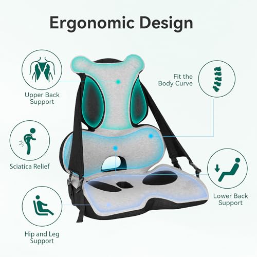 Memory Foam Lumbar Support Pillow, Car Seat Cushion, Office Chair Cushion, One Piece Chair Pad, Improve Posture, Sciatica, Hip & Back Coccyx Tailbone Pain