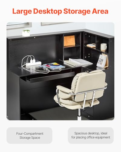 VEVOR 55-Inch L-Shaped Reception Desk with Drawer, Keyboard Tray & Cabinet