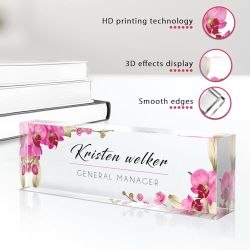 Gowelly Design 29 Personalized Acrylic Desk Name Plate with Custom Text & Logo
