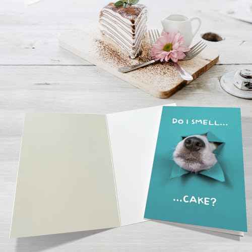 Funny Dog Birthday Cake Card, Cute Birthday Card from Dogs, Humor Dog Peeking Through Card, Do I Smell... Cake?