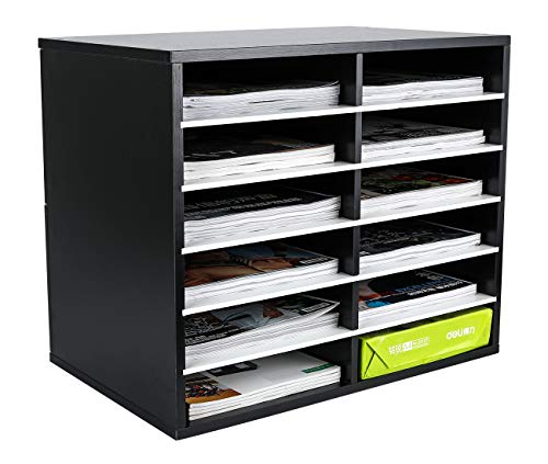 EasyPAG 12 Compartments Wooden Literature Organizer with Adjustable