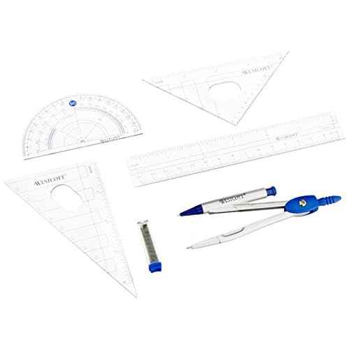 Westcott Six Piece Geometry Tool Kit with Pouch, Assorted Colors, (14564)
