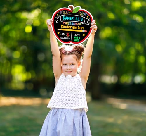 JUESMOS Black First & Last Day of School Chalkboard Sign with Liquid Chalk Markers - Double-Sided Reusable Classroom Photo Prop