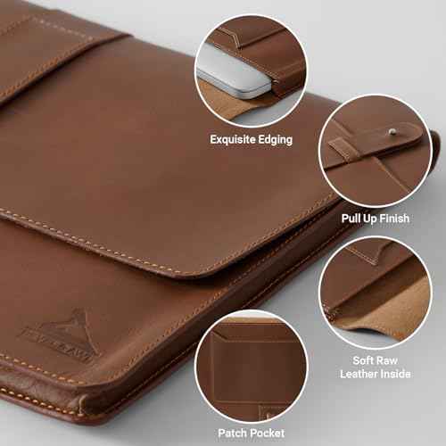 BEVEL & AWL 100% Full Grain Cow Leather Laptop Sleeve for Pro 16 Inch Case for Model 2021-2024, Handcrafted