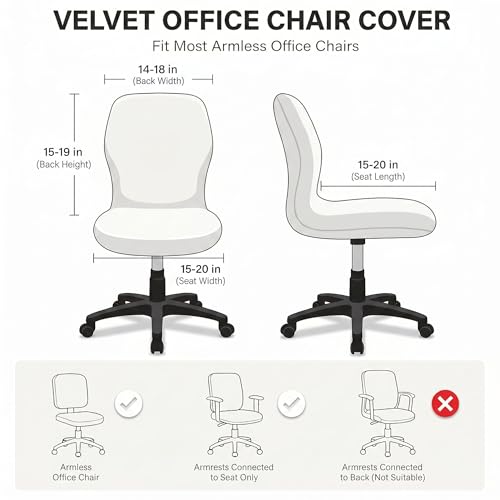 Deisy Dee Velvet Stretch Armless Office Chair Cover - Off White, Colorful Slipcover