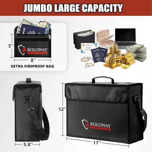 ROLOWAY Large Fireproof Bag 5200¢µ Heat Insulated (17 x 12 x 5.8 inches), Fireproof Document Bag for Cash Safe and Document Safe