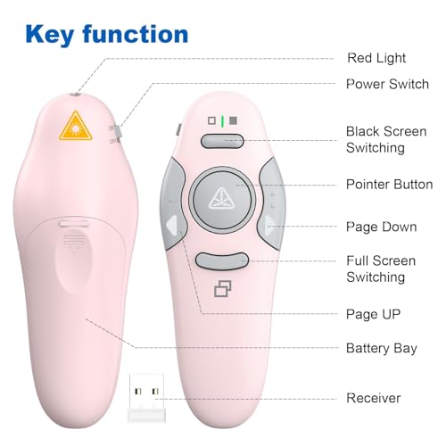 QUI Pink Wireless Presentation Clicker with Red Light - A Version