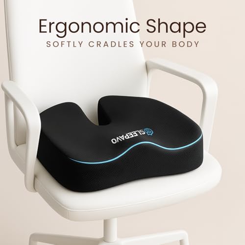 Sleepavo Office Chair Cushion Black - Coccyx Tailbone Pain Relief, 18x14x3 in
