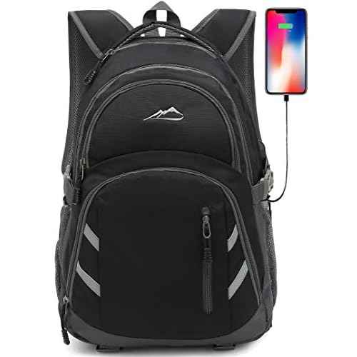 ProEtrade Backpack Bookbag for College Laptop Travel, Fit Laptop Up to 15.6 inch with USB Charging Port Multi Compartment Anti theft, Gift for Women Men (Black)