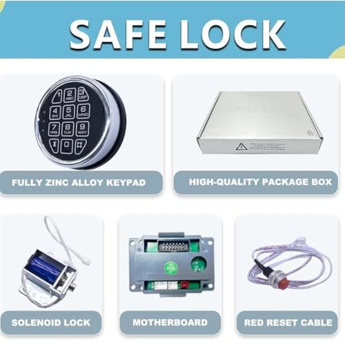 Chrome Electronic Safe Lock Replacement Keypad with Solenoid, Gun Safe Lock with Programmable Electronic Keypad, High-Security Boxes & Cabinets