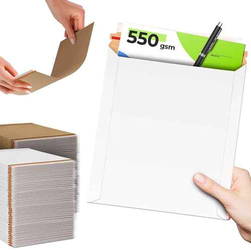 White Paperboard Rigid Mailers, 13 x 18 Inches. Pack 25 Chipboard Photo Envelopes Self Seal, 550 GSM. Stay Flat Box Mailers, 13 x 18. No Bend Self-Sealing Business Mailing Envelopes