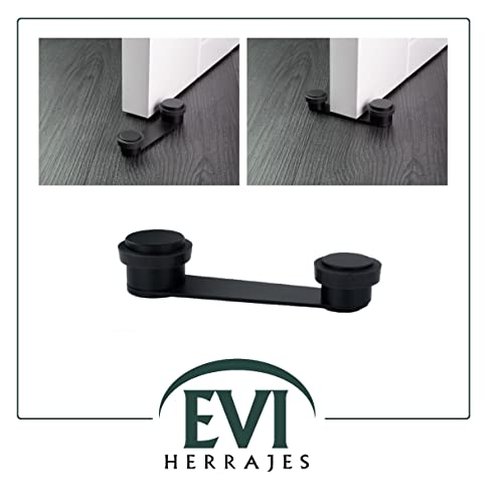 Black Adhesive Door Stopper |with 50mm Thick Door Retainer | Black Rubber | Includes Screw + Plug | Mod. I-164 |EVI